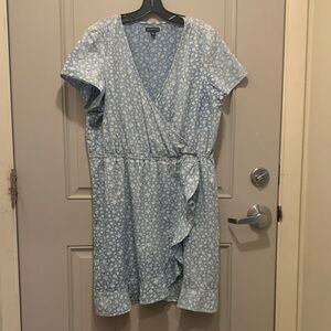 J Crew Women’s Printed Chambray Ruffle Faux-Wrap Dress Size XL